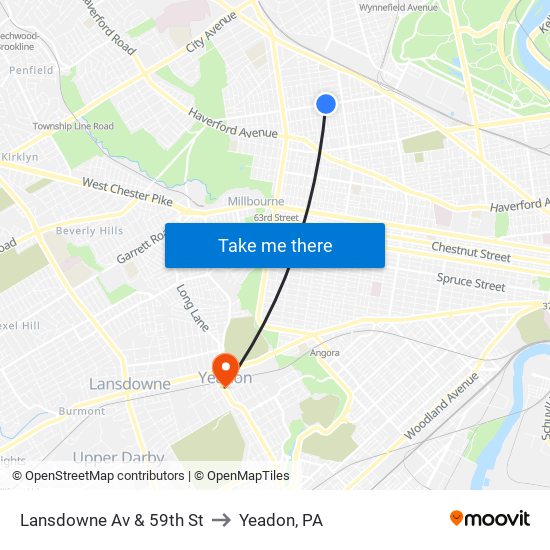 Lansdowne Av & 59th St to Yeadon, PA map