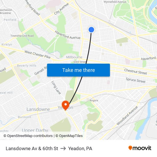 Lansdowne Av & 60th St to Yeadon, PA map