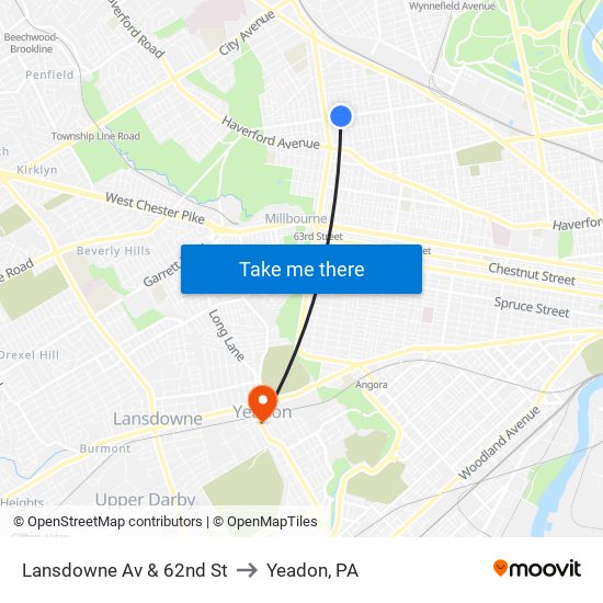 Lansdowne Av & 62nd St to Yeadon, PA map