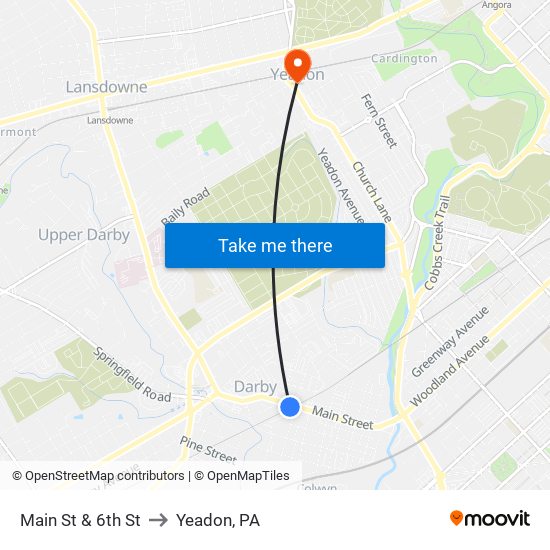 Main St & 6th St to Yeadon, PA map