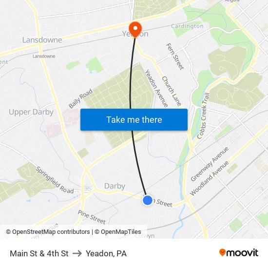 Main St & 4th St to Yeadon, PA map