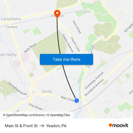 Main St & Front St to Yeadon, PA map
