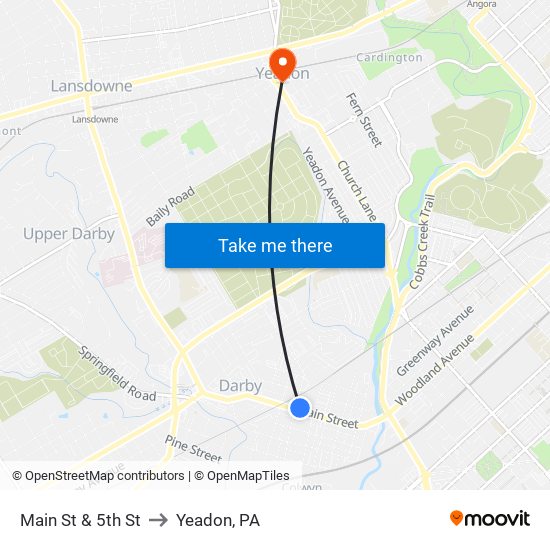Main St & 5th St to Yeadon, PA map