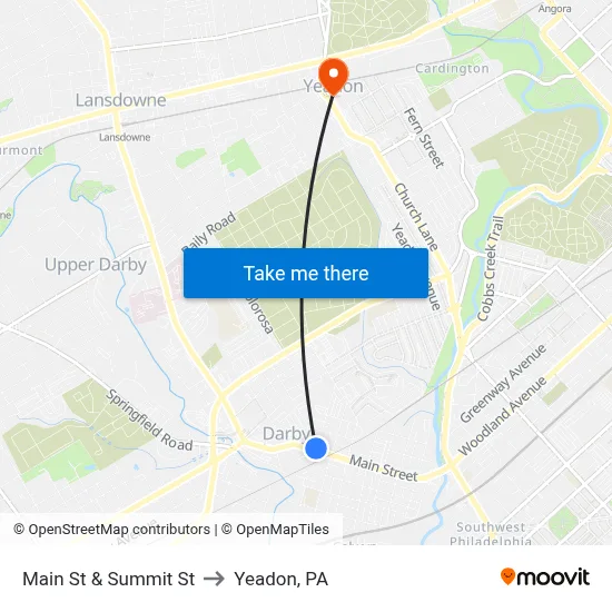 Main St & Summit St to Yeadon, PA map