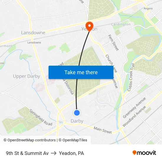 9th St & Summit Av to Yeadon, PA map