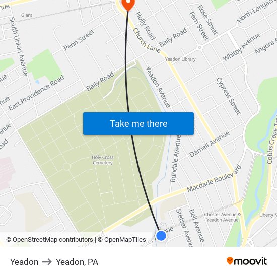 Yeadon to Yeadon, PA map