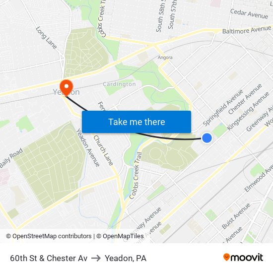 60th St & Chester Av to Yeadon, PA map