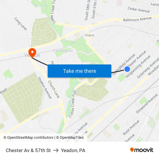 Chester Av & 57th St to Yeadon, PA map