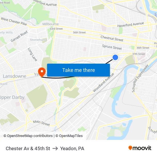 Chester Av & 45th St to Yeadon, PA map