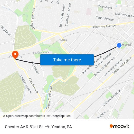Chester Av & 51st St to Yeadon, PA map