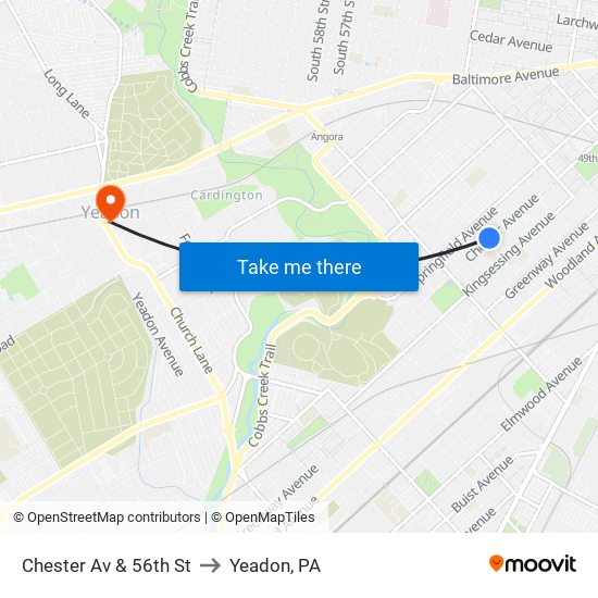 Chester Av & 56th St to Yeadon, PA map