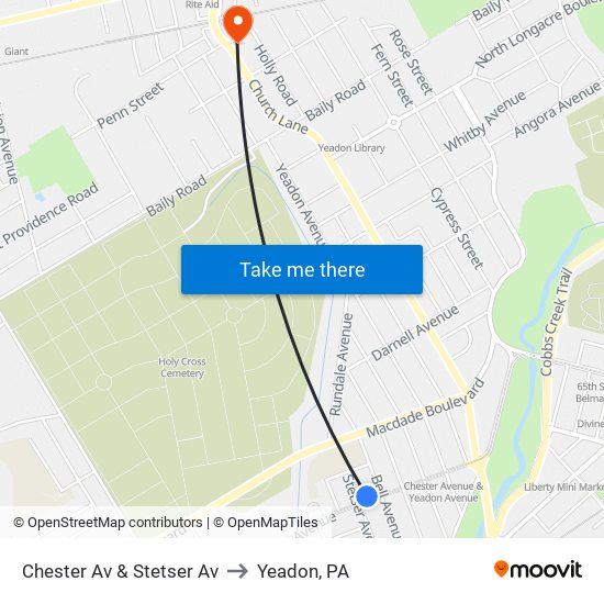 Chester Av & Stetser Av to Yeadon, PA map
