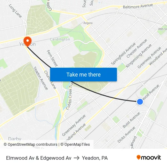 Elmwood Av & Edgewood Av to Yeadon, PA map