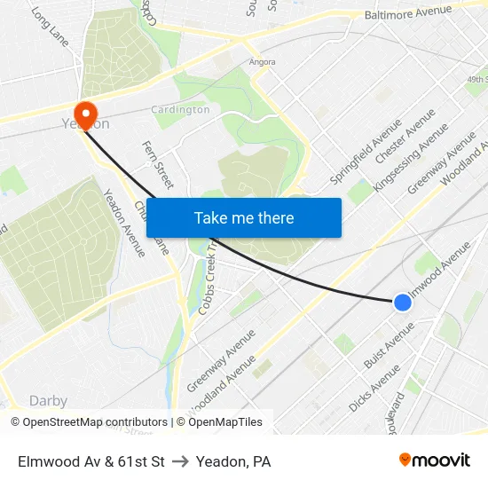 Elmwood Av & 61st St to Yeadon, PA map
