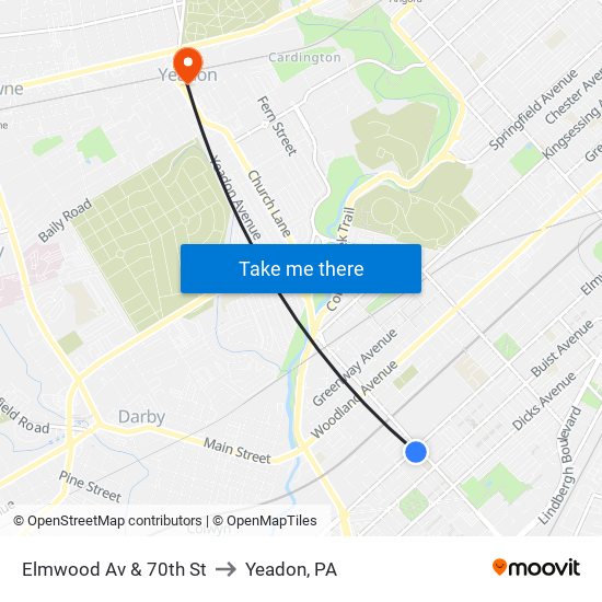 Elmwood Av & 70th St to Yeadon, PA map