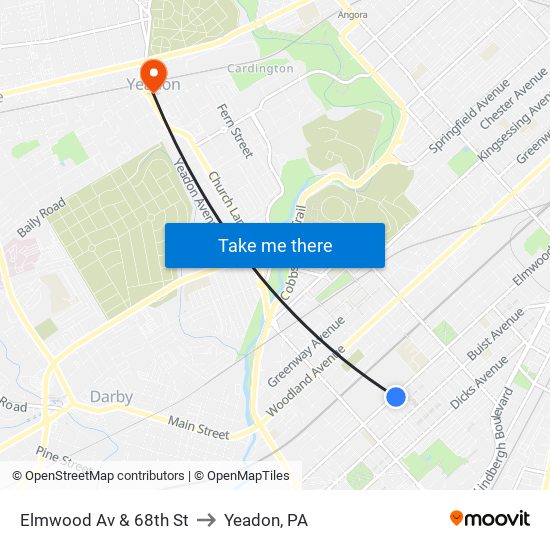 Elmwood Av & 68th St to Yeadon, PA map