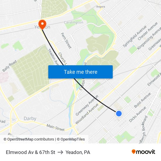 Elmwood Av & 67th St to Yeadon, PA map