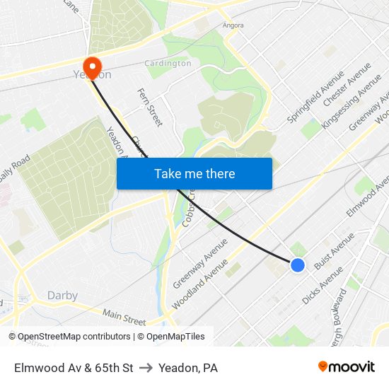 Elmwood Av & 65th St to Yeadon, PA map