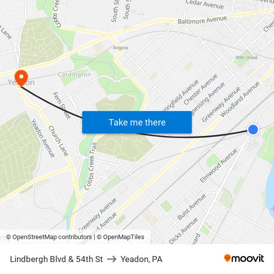 Lindbergh Blvd & 54th St to Yeadon, PA map