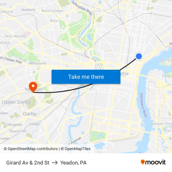 Girard Av & 2nd St to Yeadon, PA map