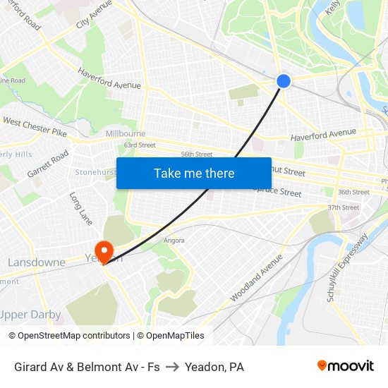 Girard Av & Belmont Av - Fs to Yeadon, PA map