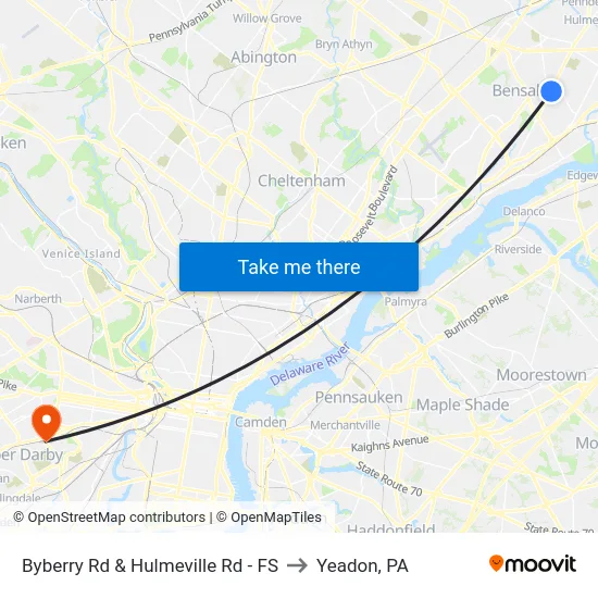Byberry Rd & Hulmeville Rd - FS to Yeadon, PA map