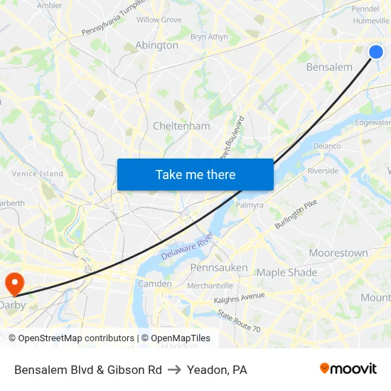 Bensalem Blvd & Gibson Rd to Yeadon, PA map