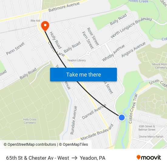 65th St & Chester Av - West to Yeadon, PA map