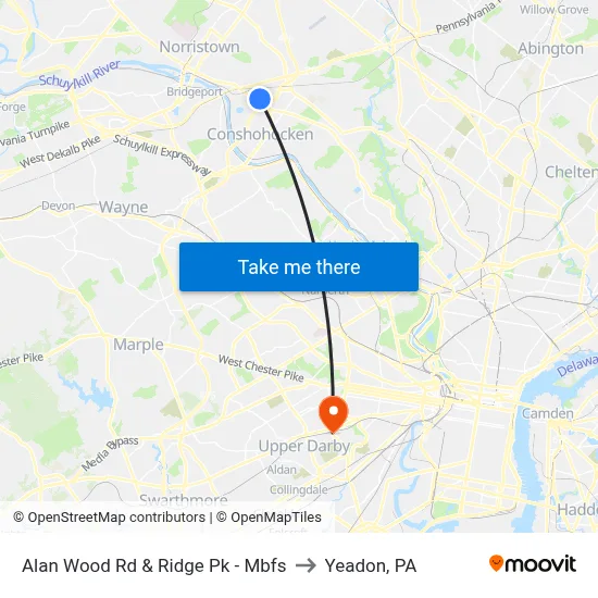 Alan Wood Rd & Ridge Pk - Mbfs to Yeadon, PA map