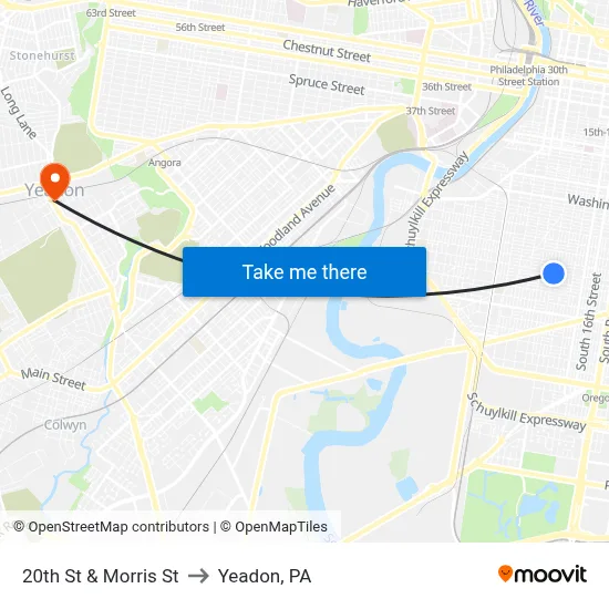 20th St & Morris St to Yeadon, PA map