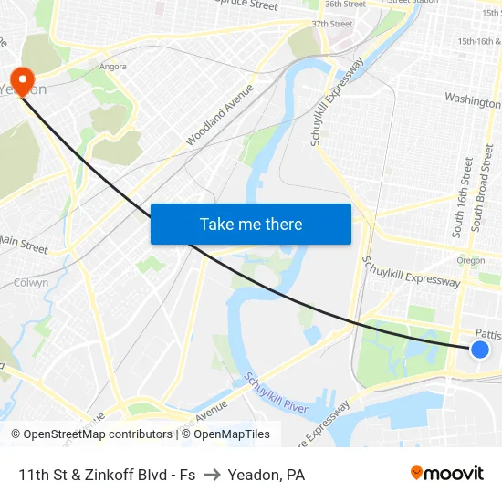 11th St & Zinkoff Blvd - Fs to Yeadon, PA map