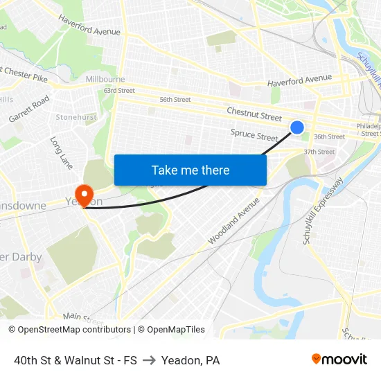 40th St & Walnut St - FS to Yeadon, PA map