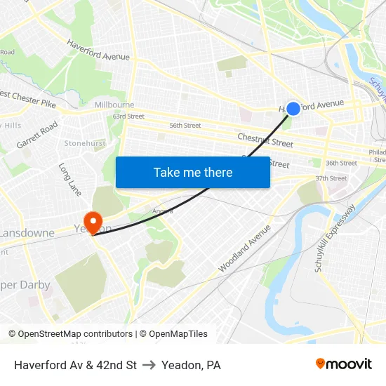 Haverford Av & 42nd St to Yeadon, PA map
