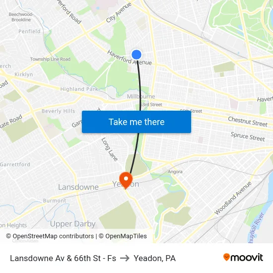 Lansdowne Av & 66th St - Fs to Yeadon, PA map