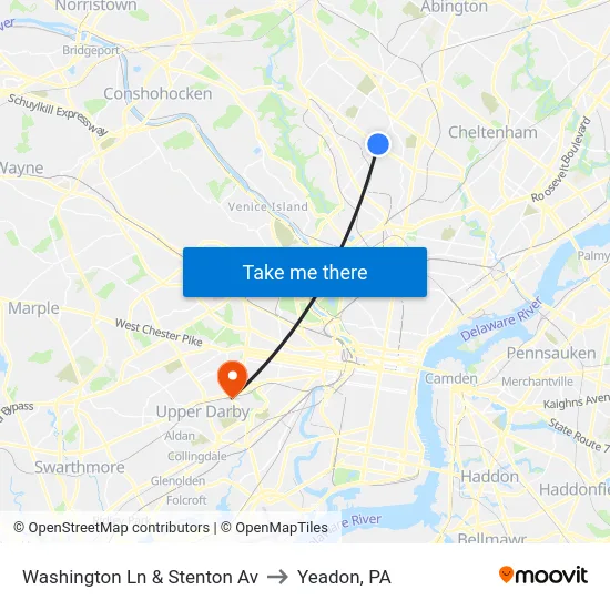 Washington Ln & Stenton Av to Yeadon, PA map