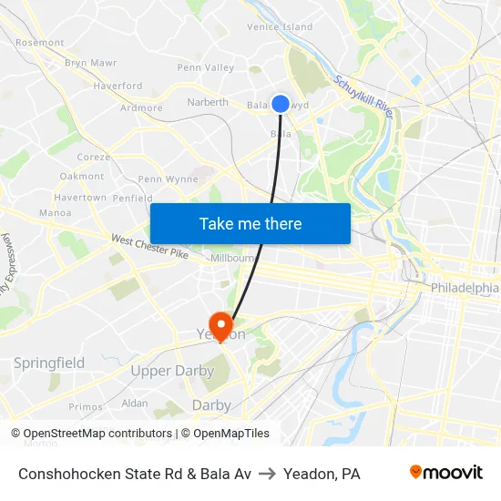 Conshohocken State Rd & Bala Av to Yeadon, PA map