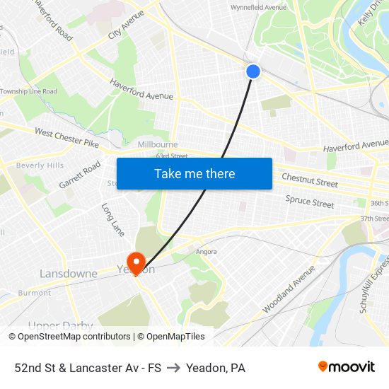 52nd St & Lancaster Av - FS to Yeadon, PA map