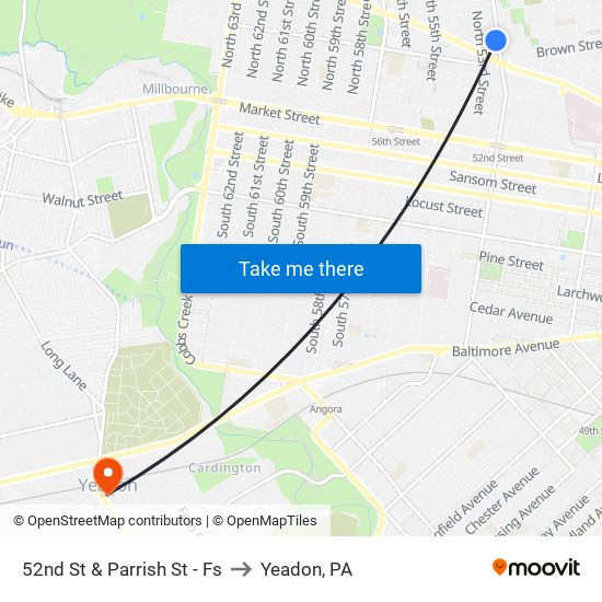 52nd St & Parrish St - Fs to Yeadon, PA map