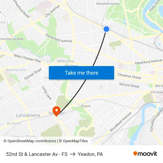 52nd St & Lancaster Av - FS to Yeadon, PA map