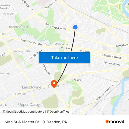 60th St & Master St to Yeadon, PA map