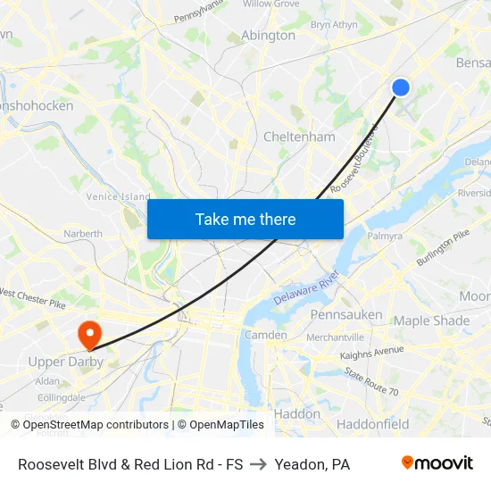 Roosevelt Blvd & Red Lion Rd - FS to Yeadon, PA map