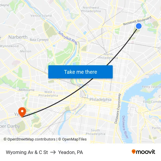 Wyoming Av & C St to Yeadon, PA map