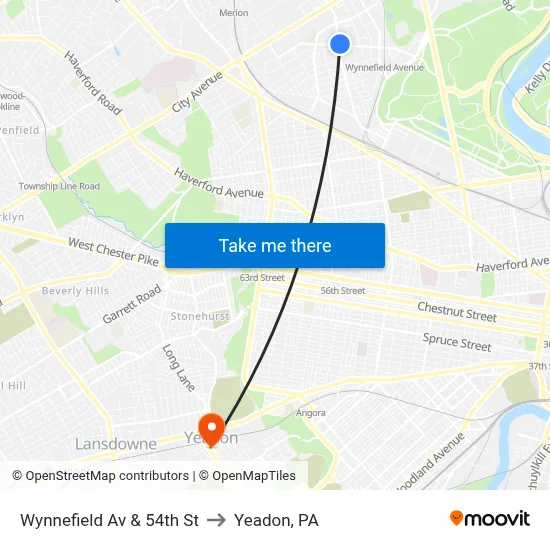 Wynnefield Av & 54th St to Yeadon, PA map