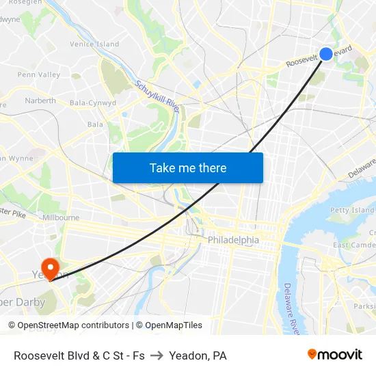 Roosevelt Blvd & C St - Fs to Yeadon, PA map