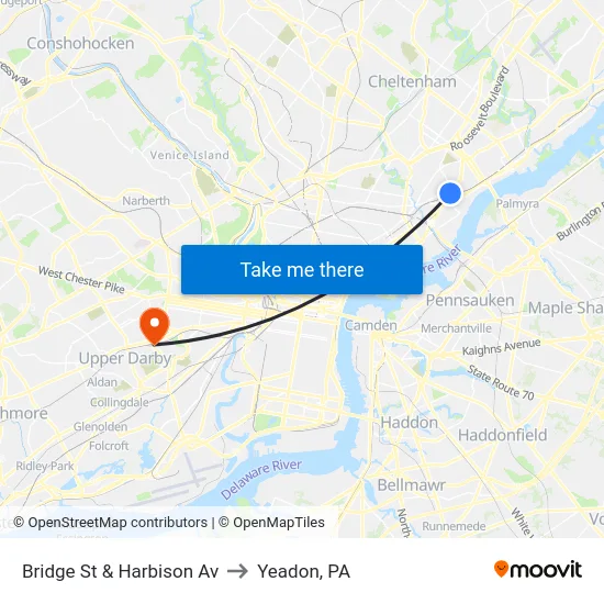 Bridge St & Harbison Av to Yeadon, PA map