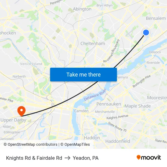 Knights Rd & Fairdale Rd to Yeadon, PA map