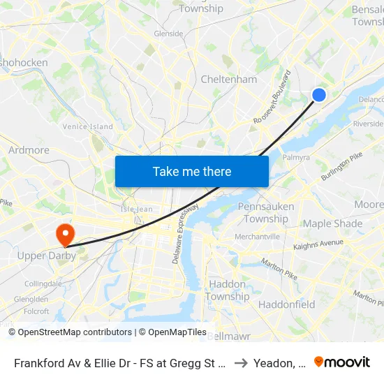 Frankford Av & Ellie Dr - FS at Gregg St Loop to Yeadon, PA map