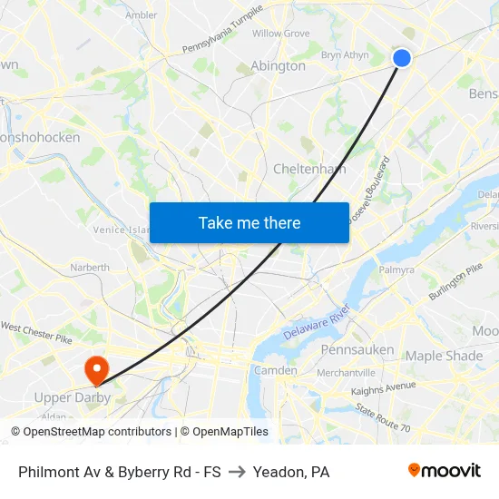 Philmont Av & Byberry Rd - FS to Yeadon, PA map