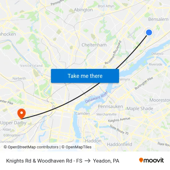 Knights Rd & Woodhaven Rd - FS to Yeadon, PA map