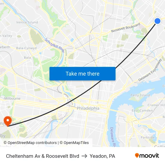 Cheltenham Av & Roosevelt Blvd to Yeadon, PA map